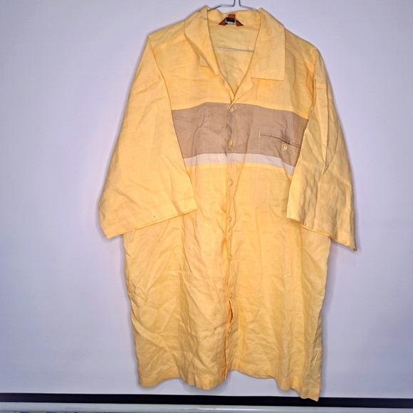 Mens Torch TTorch Button Down Up Short Sleeve Shirt Yellow Tan Hawaiian 2XL - Picture 1 of 8